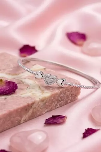925 Sterling Silver Heart Bangle Bracelet for Women with Cubic Zirconia