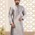 Grey dupion art silk  kurta with machine dk work in collar and button line