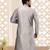 Grey dupion art silk  kurta with machine dk work in collar and button line