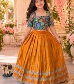 Kids girls festive wear position embroidered work lehenga choli set