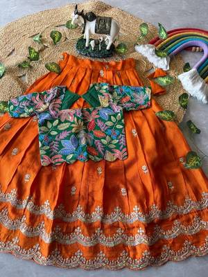 Kids girls festive wear position embroidered work lehenga choli set 2