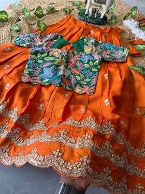 Kids girls festive wear position embroidered work lehenga choli set 3
