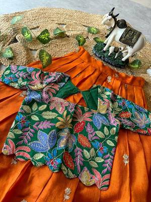 Kids girls festive wear position embroidered work lehenga choli set 4