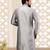 Grey dupion art silk  kurta with machine dk work in collar and button line