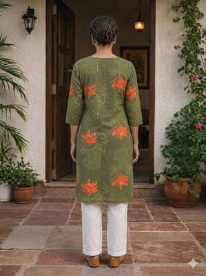 Saka Designs Olive Green Printed Cotton Kurti 3