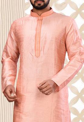 Pink dupion art silk  kurta with machine dk work in collar and button line 1