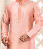 Pink dupion art silk  kurta with machine dk work in collar and button line