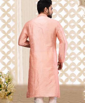 Pink dupion art silk  kurta with machine dk work in collar and button line 2