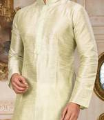 Sea green dupion art silk  kurta with machine dk work in collar and button line