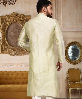 Sea green dupion art silk  kurta with machine dk work in collar and button line 3