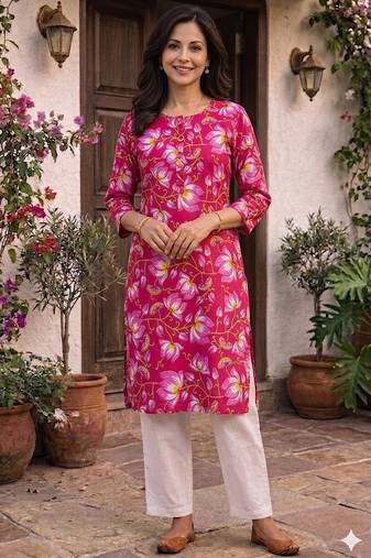Pink printed cotton kurti