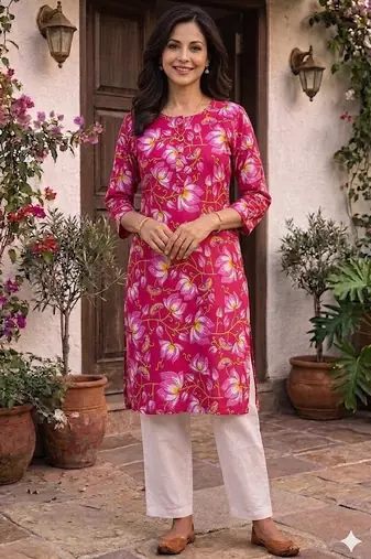 Pink printed cotton kurti
