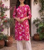 Pink printed cotton kurti