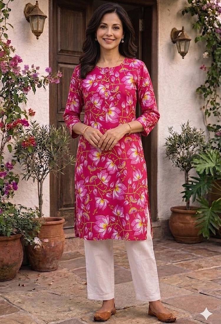 Pink printed cotton kurti