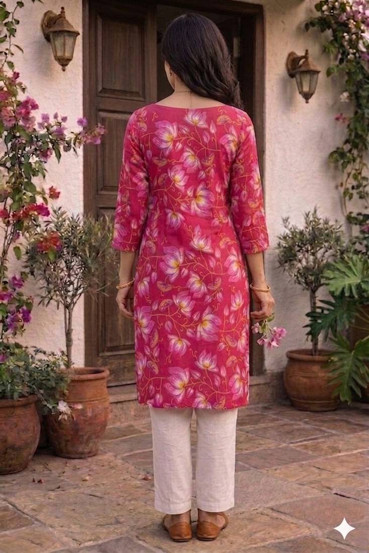 Pink printed cotton kurti
