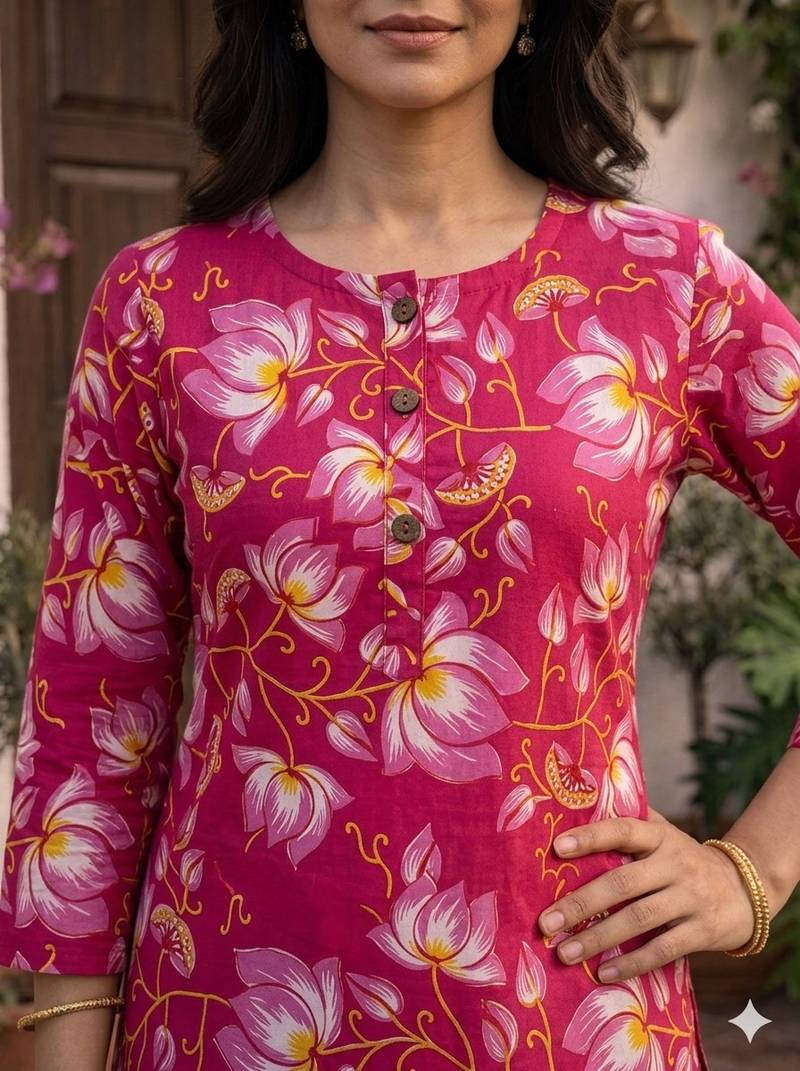 Pink printed cotton kurti