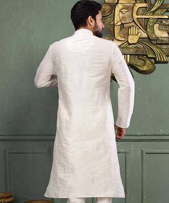 White dupion art silk kurta with machine dk work in collar and button line 3