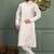 White dupion art silk kurta with machine dk work in collar and button line