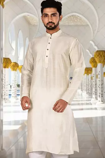 Cream dupion art silk  kurta with plain kurta