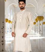 Cream dupion art silk  kurta with plain kurta