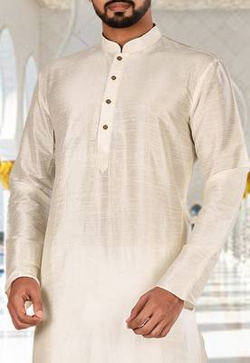 Cream dupion art silk  kurta with plain kurta 2