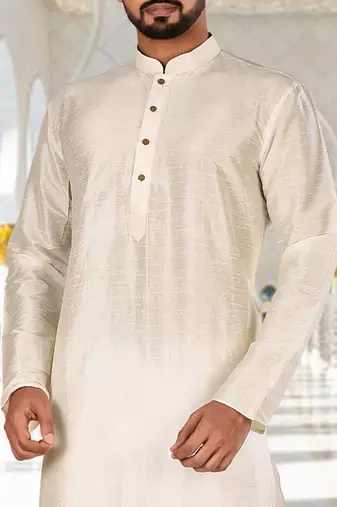 Cream dupion art silk  kurta with plain kurta