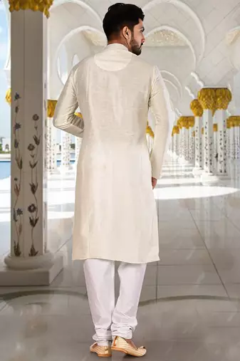 Cream dupion art silk  kurta with plain kurta