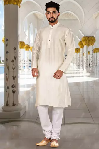 Cream dupion art silk  kurta with plain kurta