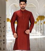 Red dupion art silk  kurta with plain kurta