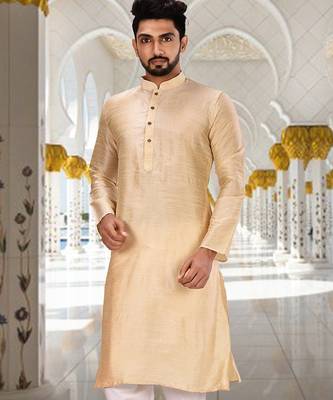 Fawn dupion art silk  kurta with plain kurta 1