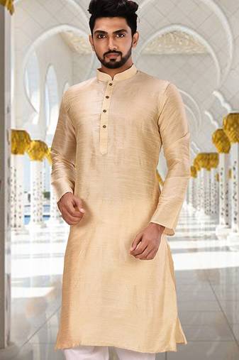 Fawn dupion art silk  kurta with plain kurta