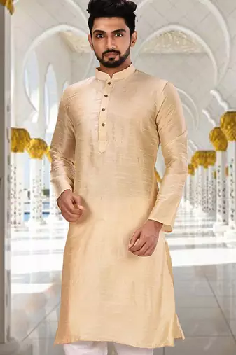 Fawn dupion art silk  kurta with plain kurta
