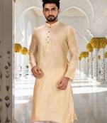 Fawn dupion art silk  kurta with plain kurta