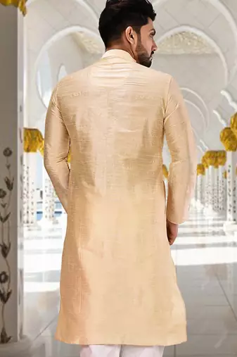 Fawn dupion art silk  kurta with plain kurta