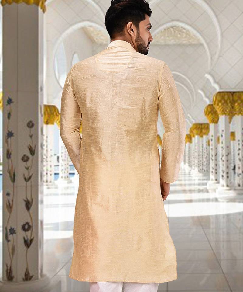 Fawn dupion art silk  kurta with plain kurta