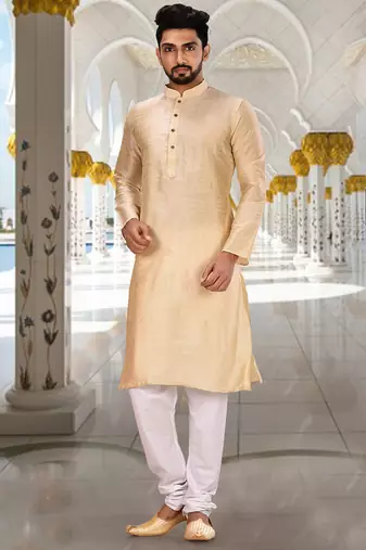 Fawn dupion art silk  kurta with plain kurta