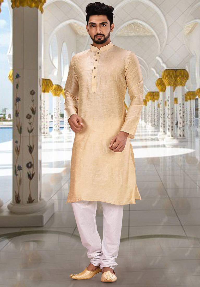 Fawn dupion art silk  kurta with plain kurta