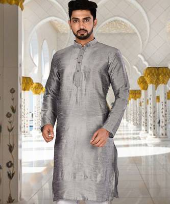 Grey dupion art silk  kurta with plain kurta 1