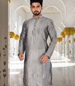 Grey dupion art silk  kurta with plain kurta