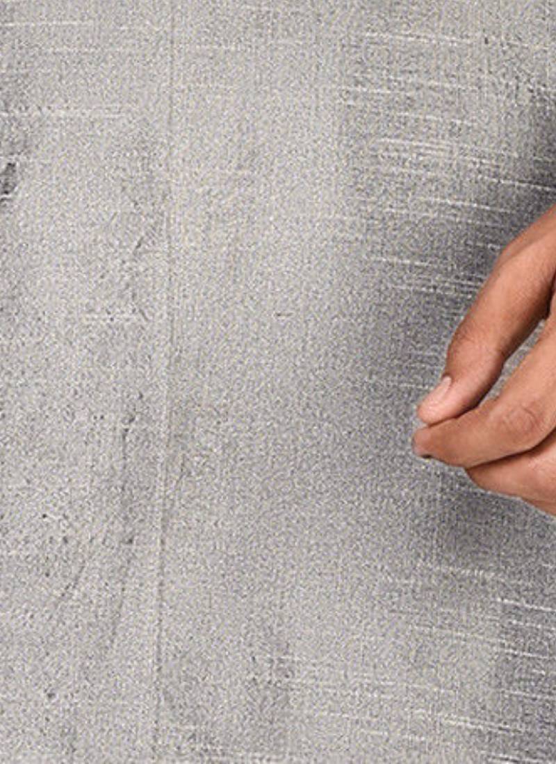 Grey dupion art silk  kurta with plain kurta