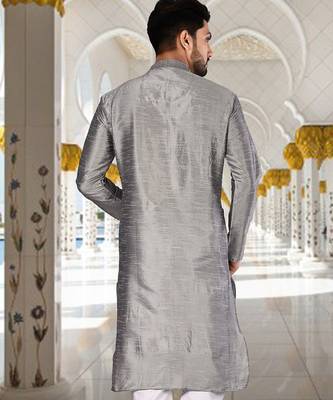 Grey dupion art silk  kurta with plain kurta 3