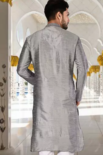 Grey dupion art silk  kurta with plain kurta