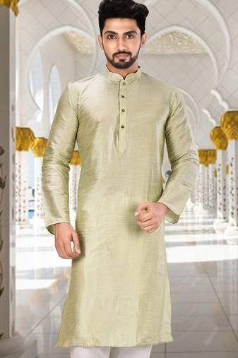 Sea green dupion art silk  kurta with plain kurta