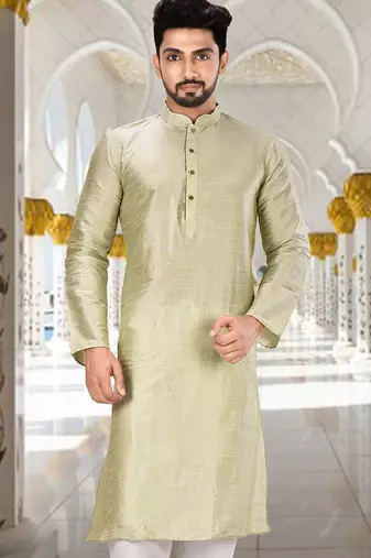 Sea green dupion art silk  kurta with plain kurta