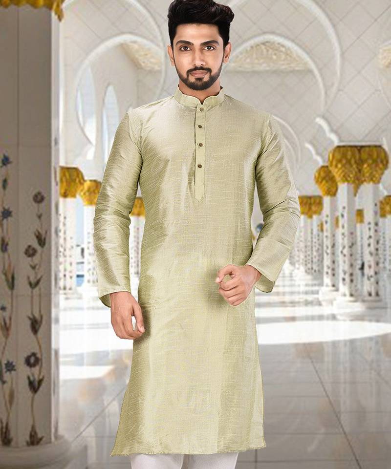 Sea green dupion art silk  kurta with plain kurta