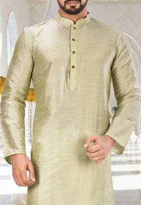 Sea green dupion art silk  kurta with plain kurta 2
