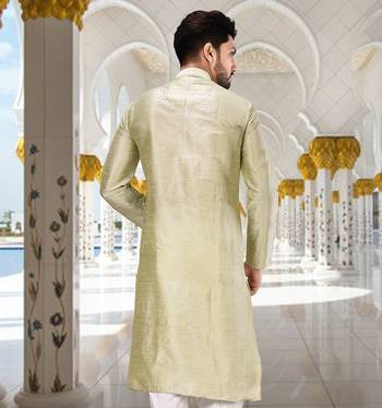 Sea green dupion art silk  kurta with plain kurta 3