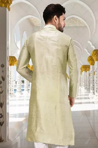 Sea green dupion art silk  kurta with plain kurta