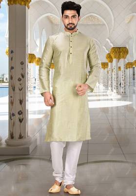 Sea green dupion art silk  kurta with plain kurta 4