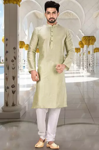 Sea green dupion art silk  kurta with plain kurta